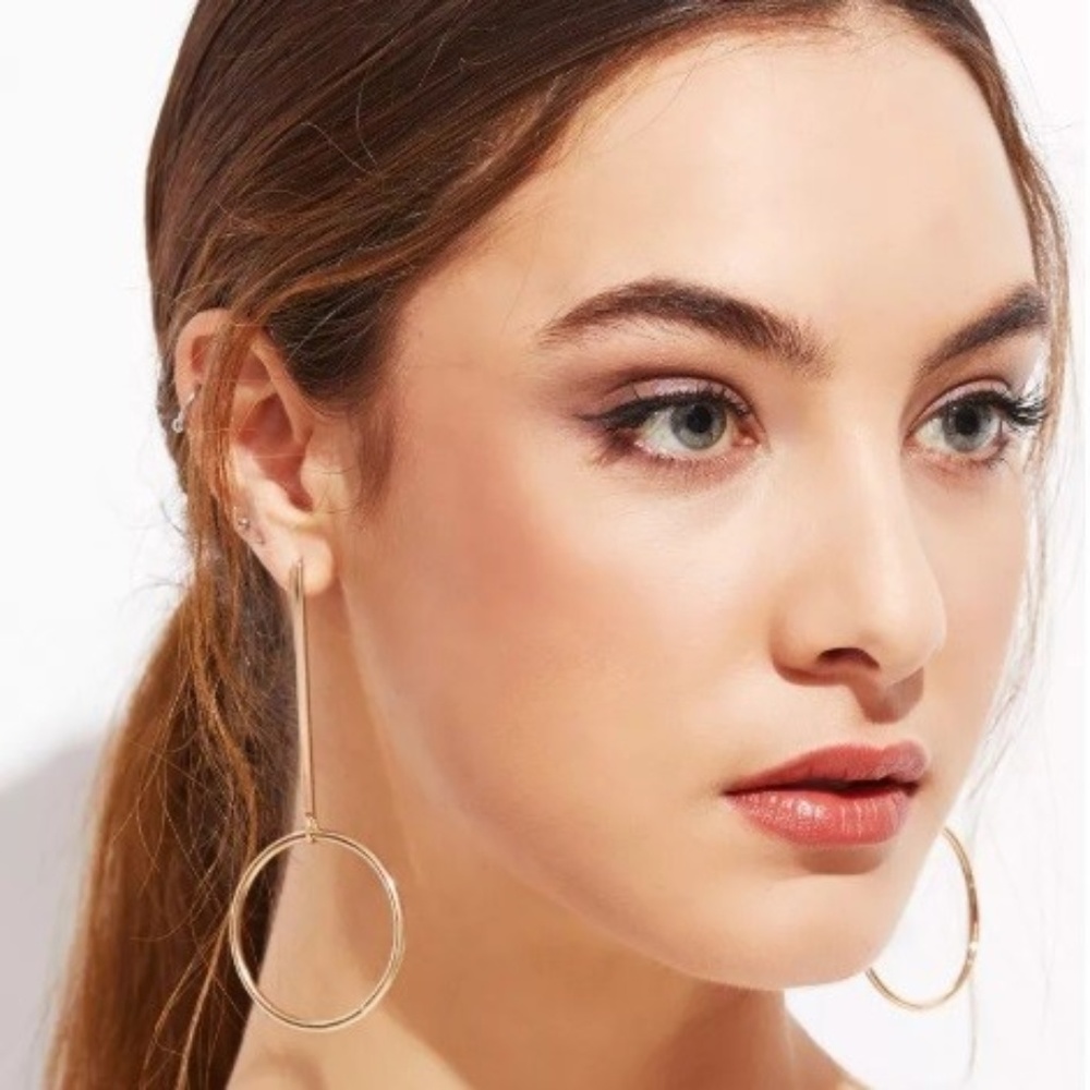 Gold Bar Drop Hoop Earrings